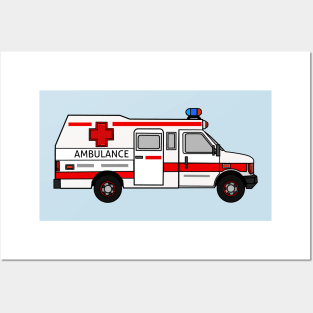 Ambulance cartoon illustration Posters and Art